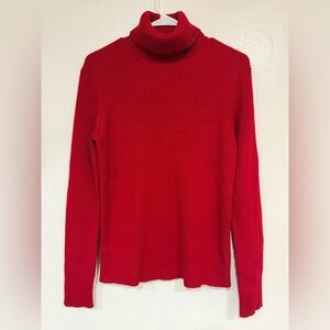 Lauren Ralph Lauren Red Turtleneck Pullover Ribbed Sweater Size L 100% Cotton